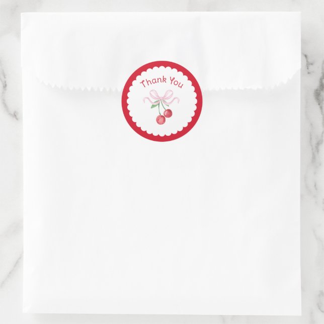 Sticker Rond Remerciements Coquette Cherry Baby Shower Féminin (Sac)