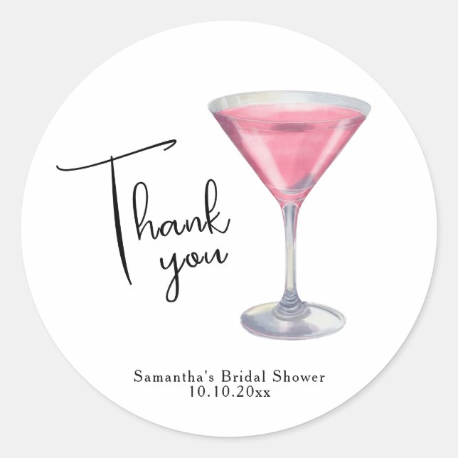 Sticker Rond Remerciements de Baby Shower Mariage Cocktail Rose (Devant)