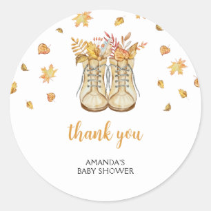 Sticker Rond Remerciements de Baby Shower pour Bottes d'Automne