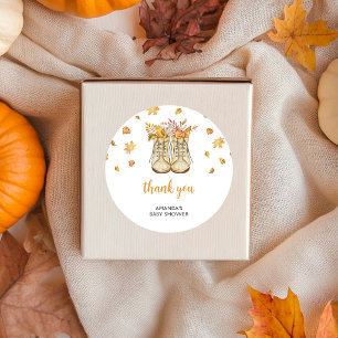 Sticker Rond Remerciements de Baby Shower pour Bottes d'Automne