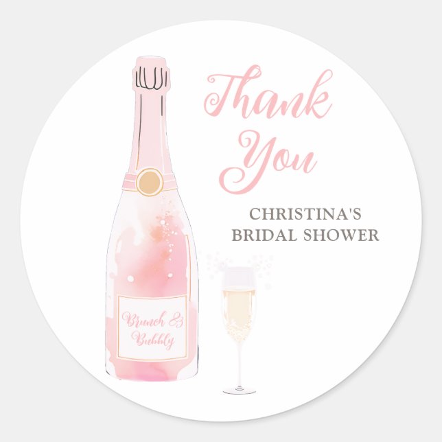 Sticker Rond Remerciements de Baby Shower pour Champagne Rose (Devant)