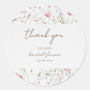 Sticker Rond Remerciements de Baby Shower pour Fleur Sauvage Dé