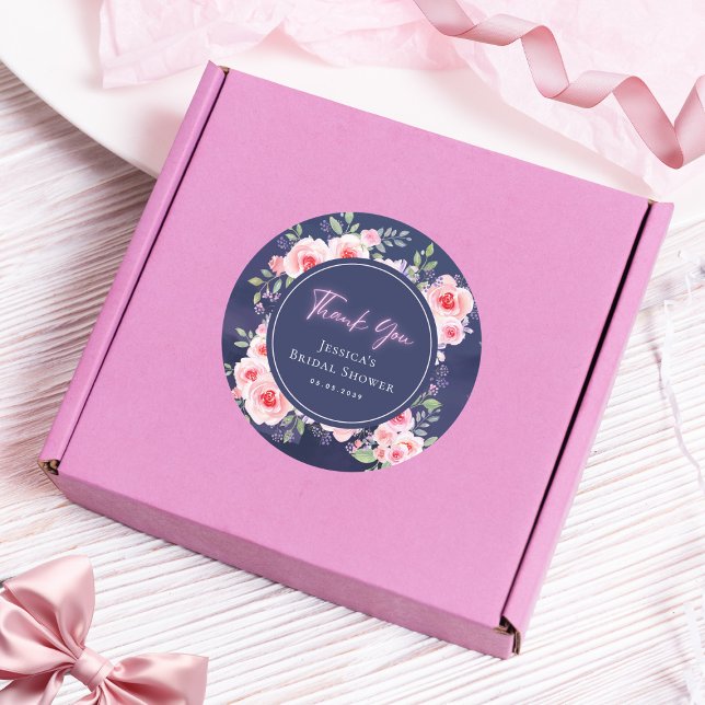 Sticker Rond Remerciements de Fête de Mariage Floral Néon Rose  (Créateur téléchargé)