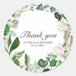 Sticker Rond Remerciements de mariage à motifs floraux géométri