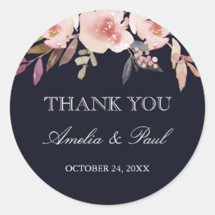 Sticker Rond Remerciements de mariage aux pivoines aquarelles r