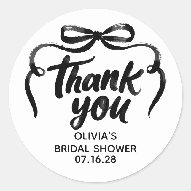 Sticker Rond Remerciements de Mariage avec Ruban Noir Fantaisis (Devant)