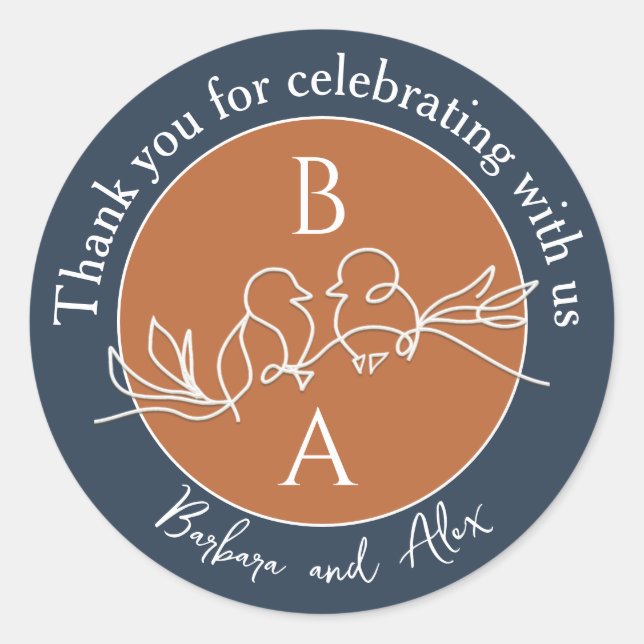 Sticker Rond Remerciements de mariage bleu marine (Devant)
