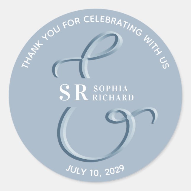 Sticker Rond Remerciements de mariage bleu poussiéreux (Devant)