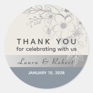 Sticker Rond Remerciements de mariage bleu poussiéreux