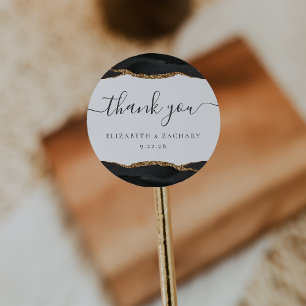 Sticker Rond Remerciements de mariage en Agate Or Noir