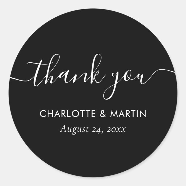 Sticker Rond Remerciements de mariage/époque moderne noir (Devant)
