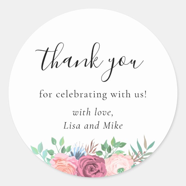 Sticker Rond Remerciements de mariage floral rustique (Devant)
