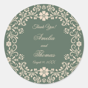 Sticker Rond Remerciements de mariage floral vert rustique