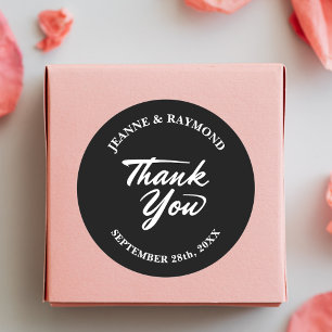 Sticker Rond Remerciements de mariage minimaliste moderne noir 
