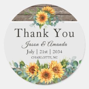 Sticker Rond Remerciements de mariage rustiques tournesols euca