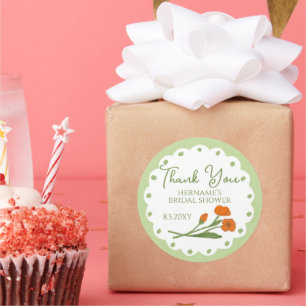 Sticker Rond Remerciements Fantaisistes Mariage Vert Orange