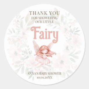 Sticker Rond Remerciements Fée aux Cheveux Roux pour Baby Showe