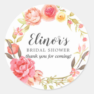Sticker Rond Remerciements Fête de Mariage Florale Rose Automna