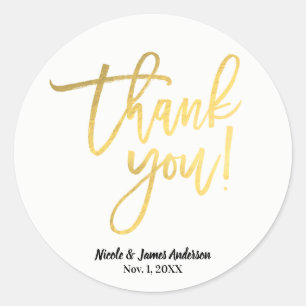 Sticker Rond REMERCIEMENTS Feuille d'Or Écriture Moderne Cadeau