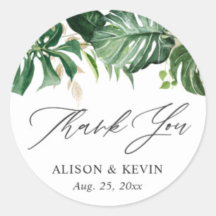 Sticker Rond Remerciements Feuilles de Palmier Tropical Aquarel