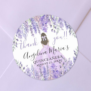 Sticker Rond Remerciements Fleuraux Violets pour Quinceanera