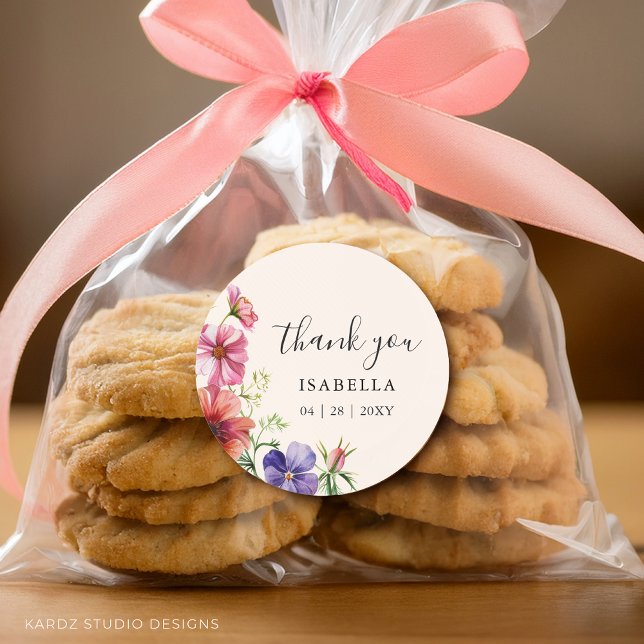 Sticker Rond Remerciements Fleurs des Champs Aquarelle Salle de (Stickers come in 3 and 1.5 inches. Choose size before checkout.)