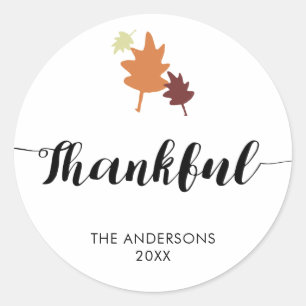 Sticker Rond Remerciements Leaves d'automne de Thanksgiving Scr
