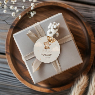 Sticker Rond Remerciements neutres pour Baby Shower Ours en pel