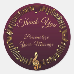 Sticker Rond Remerciements Personnalisés avec Notes de Musique