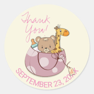 Sticker Rond Remerciements pour Baby Shower Animaux de Bébé