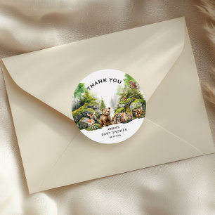 Sticker Rond Remerciements pour Baby Shower Animaux de la Forêt