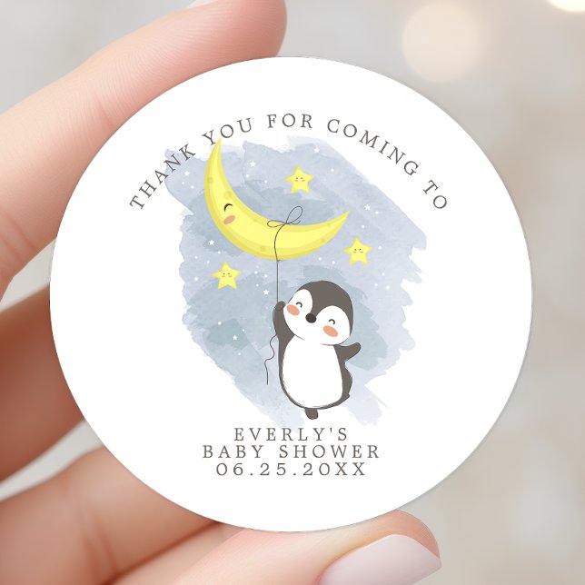 Sticker Rond Remerciements pour Baby Shower au lavis de Lune et (Créateur téléchargé)