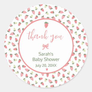 Sticker Rond Remerciements pour Baby Shower Berry Sweet Strawbe