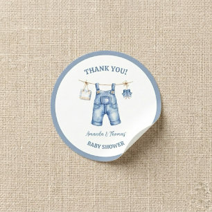 Sticker Rond Remerciements pour Baby Shower Blue Jean Denim