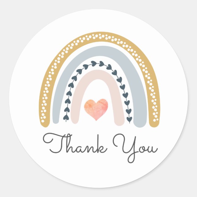 Sticker Rond Remerciements pour Baby Shower Bohème Arc-en-ciel (Devant)