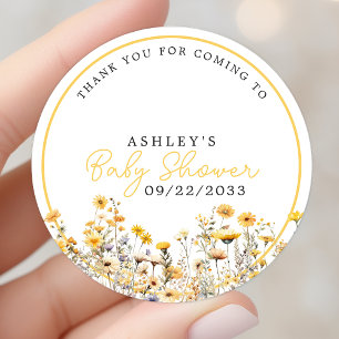 Sticker Rond Remerciements pour Baby Shower Bohème Fleur Jaune 