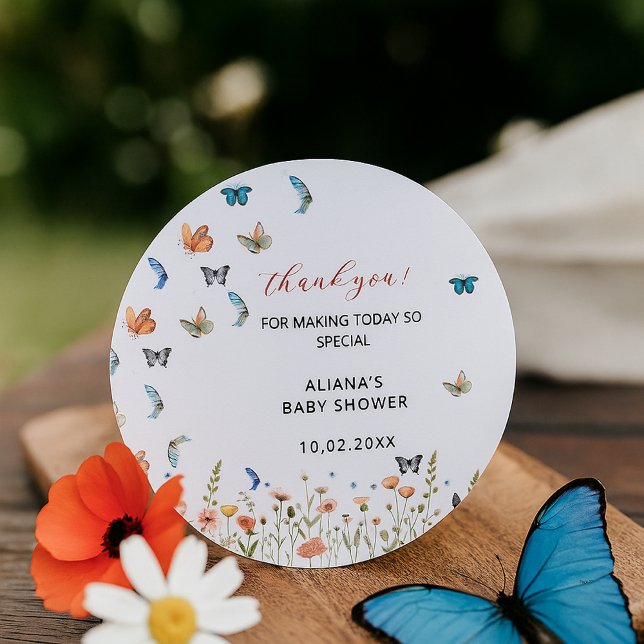 Sticker Rond Remerciements pour Baby Shower de Mariée Papillon  (Créateur téléchargé)