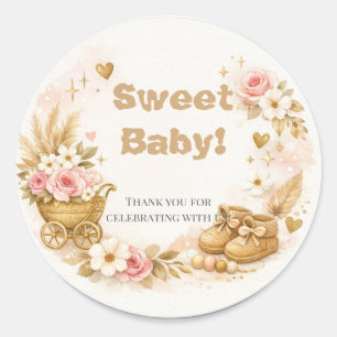 Sticker Rond Remerciements pour Baby Shower   Douce Carte de Bé