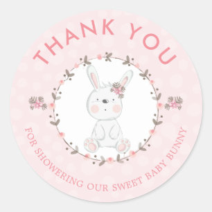 Sticker Rond Remerciements pour Baby Shower Fleuris de Lapin de