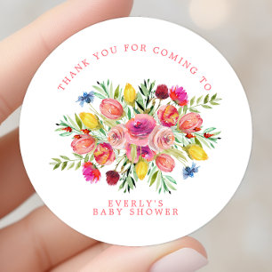 Sticker Rond Remerciements pour Baby Shower Fleurs de Wildflowe