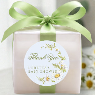 Sticker Rond Remerciements pour Baby Shower Fleurs Marguerite B