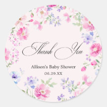 Remerciements pour Baby Shower Fleurs Rose Pastel