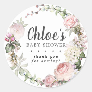 Sticker Rond Remerciements pour Baby Shower Fleurs Rouges Rusti