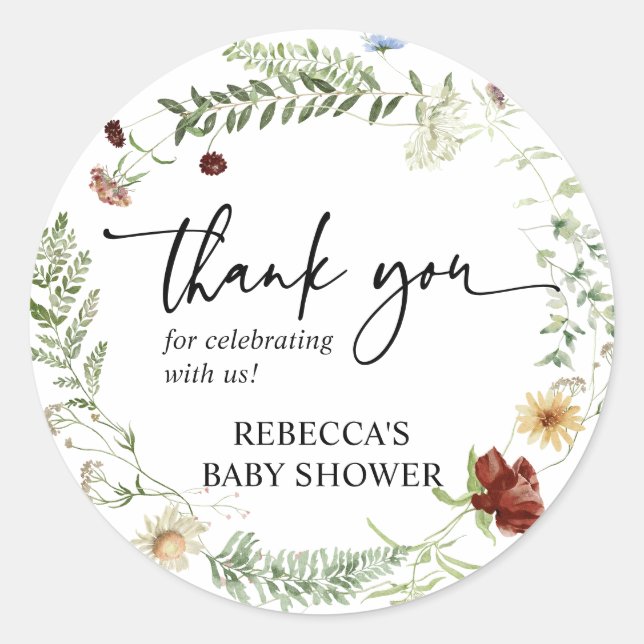 Sticker Rond Remerciements pour Baby Shower : Fleurs Sauvages S (Devant)