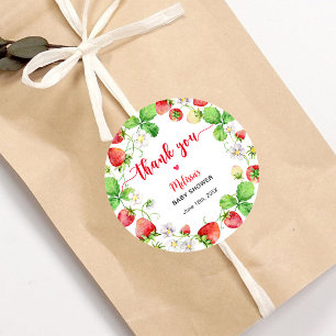 Sticker Rond Remerciements pour Baby Shower Fraise