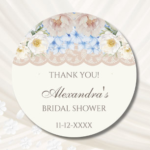 Sticker Rond Remerciements pour Baby Shower Ivory Peony Hydrang