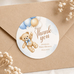 Sticker Rond Remerciements pour Baby Shower Ours en Peluche