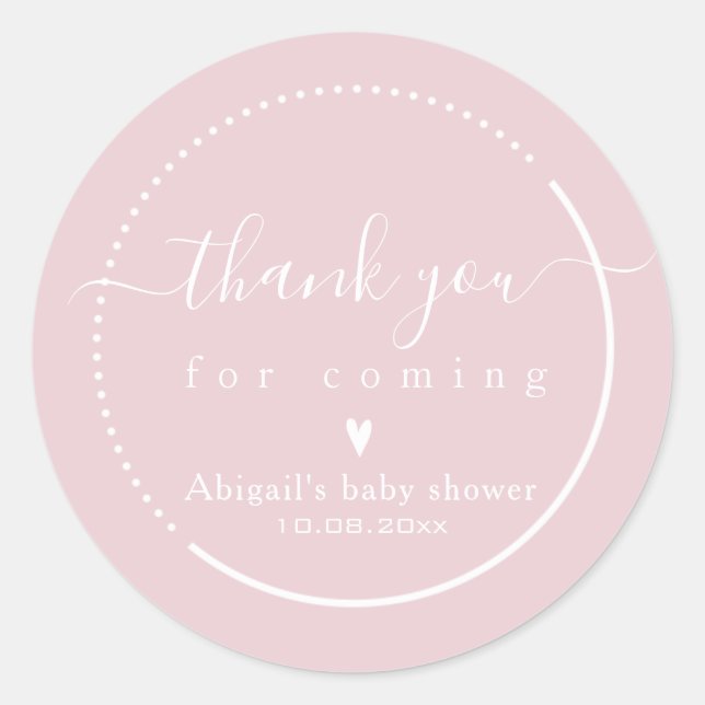 Sticker Rond Remerciements pour Baby Shower Rose avec Calligrap (Devant)