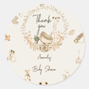 Sticker Rond Remerciements pour Baby Shower Safari Boho Animal