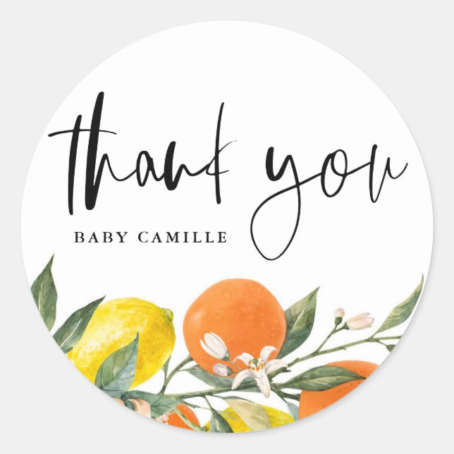Sticker Rond Remerciements pour Baby Shower sur le thème botani (Devant)